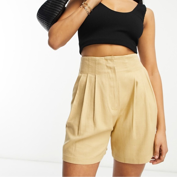 NWOT ASOS | Hourglass seamed waist short with linen in neutral - Picture 2 of 9